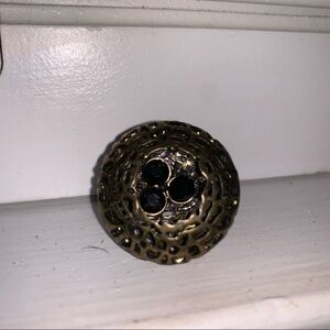 Brass Egg Nest Trio Black Rhinestone Ring
